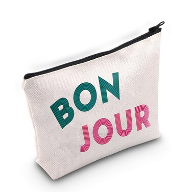 BLUPARK Bon Jour Cosmetic Bag French Gift Women Bonjour Bag Gift For Paris Lover Travel To France Zpieer Pouch France Souvenir Gift (CB, Bonjour)