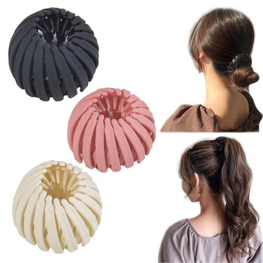 Bird Nest Magic Retro Hair Claws and Fixer - 3 Pcs Lazy Plate Hairpins for Women and Girls, Hair Bun Fixing Retractable Ponytail Braid Snaps