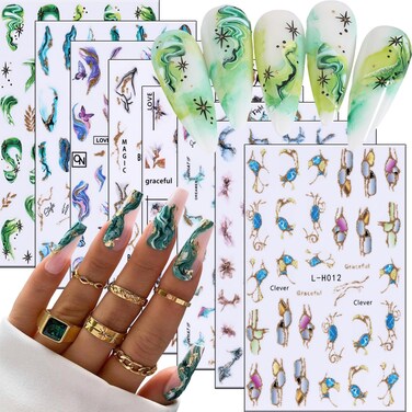Bronzing Marbling Nail Art Sticker Decals 3D Embossed Marbling Flowers Design Nail Decals Self-Adhesive Nail Art Supplies Butterfly Nail Art Sticker Decoration for Women Manicure Supplies