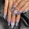 BABALAL Almond Shape Medium Purple &amp; White Rhinestone Glitter Acrylic Nails - 24Pcs Stiletto Set Shiny False Nails for Women and Girls