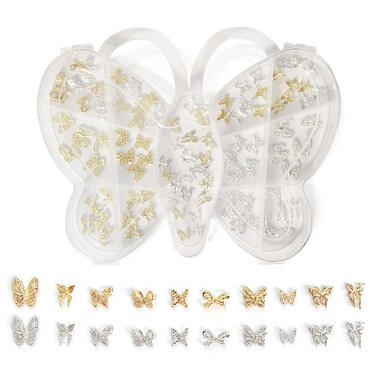 100 PCS Butterfly Nail Charms-Gold Butterfly Nail Charms,Silver Nail Butterfly Charms,3D Butterfly Nail Charms for Acrylic Nails Nail Design