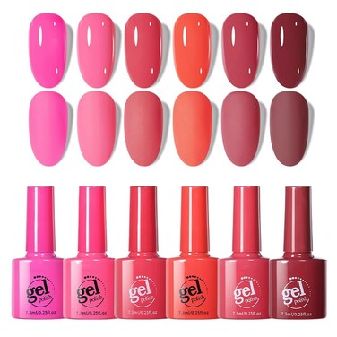 Hot Pink Gel Nail Polish Set 6 Colors Red Soak Off Gel Polish Kit New Year Nails Gel Polish for Salon and Nail Art DIY at Home