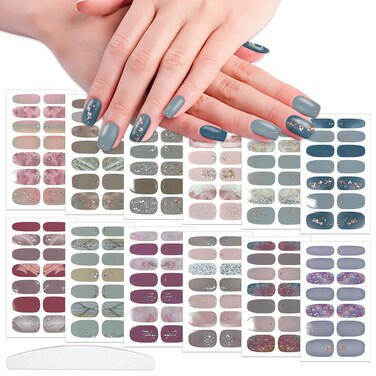 WOKOTO 12 Sheets Glitter Gradient Nail Polish Stickers for Women Nail Art Gel Polish Strips for Nails Polish Strips Gel Nail Stickers Full Nail Wraps