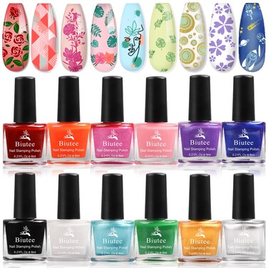 Biutee Nail Stamping Polish 12 Colors 6ML for Stamping Plates Air Dry With Gift Box