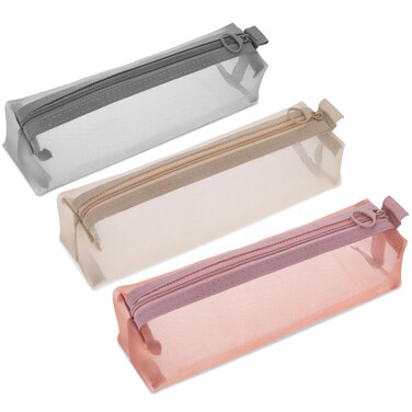 3Pcs Mesh Makeup Brush Bag, Small Makeup Pouch with Zipper Portable Clear Makeup Bags Small Mesh Zipper Pouch Mesh Cosmetic Bag for Home Office Travel Accessories Organizer