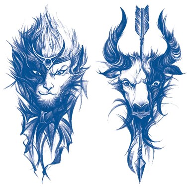 2 Sheets Semi Permanent Waterproof Temporary Tattoos, Lasts 1-2 Weeks, Realistic Look, No Adhesive, No Reflection Adult Body Art Stickers, Monkey Cow Arrow