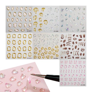 7 Sheets 5D Shiny Gel Nail Stickers, Crystal Nail Stickers for Nail Art, Self-Adhesive Nail Strips Decals for Nail Design, Nail Tips for Nail Art DIY Manicure Decoration Accessories for Women Girls