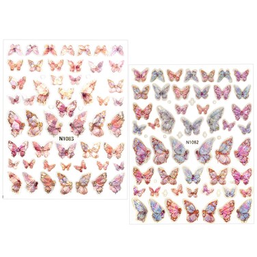 Framendino, 2 Pack Butterfly Nail Art Stickers 5D Embossed Decal Butterflies Foil for Women DIY Adhesive Sticker