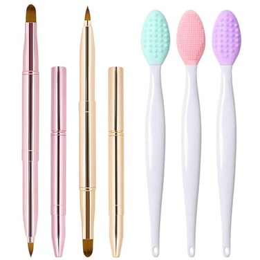 5-Piece Retractable Lip Brush Set - Lip Scrubber Exfoliator with Double-Sided Mini Brushes