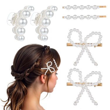 6Pcs Pearl Hair Clips for Women, Stylish White Pearl Bow Hair Barrette, Small Elegant Hairpins Set Pearl Hair Claw Clips for Wedding Birthday Hair Styling Accessories (3Styles)