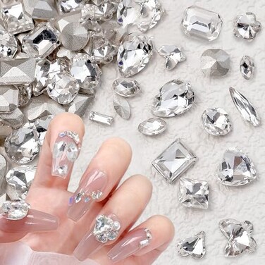 48Pcs Mix Clear White Nail Rhinestones Nail Charms,3D Heart Butterfly Nail Gems Charms for Nails Luxury Shiny Star Flower Nail Crystals Nail Charm for Women Nail Designs Nail Supplies Nail Accessories