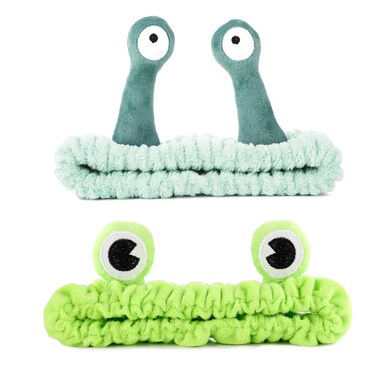 2 Pack Cute Spa Headband for Washing Face, Frog Snail Headband Funny Skincare Headbands Women Cartoon Makeup Headband Coral Fleece Elastic Headband Creative Hairband for Shower Beauty Skincare