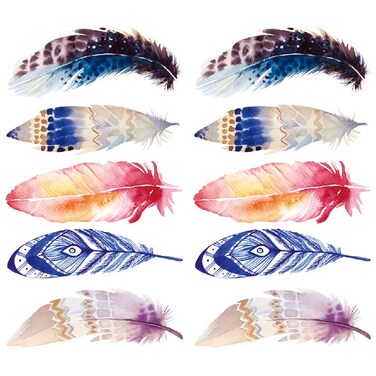 Waterproof 2 Sheets Small Cute Temporary Tattoo Stickers Colored Feather