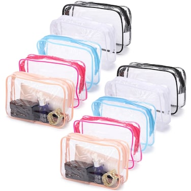 Tbestmax 10 Pack Clear Cosmetic Bags Makeup Bags Portable Waterproof TSA Approved Travel Toiletry Bags Organizer