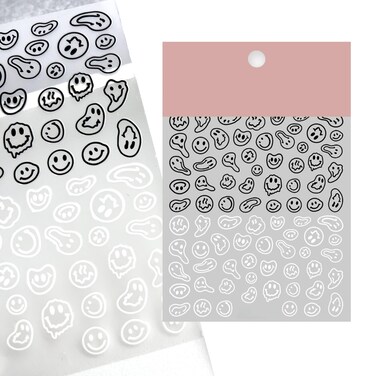 Nail Stickers for Women,Fun Nail Art Stickers,3D Nail Decals Self-Adhesive Fashion Trend Charm,Twisted Smiling Face Nail Design,DIY Decoration for Women and Girls (Black+White 1pack)