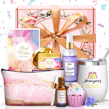 Birthday Gifts for Women: Relaxing Spa Gift Basket with Candle for Mom, Sister, Wife, Bestie &amp; Coworker