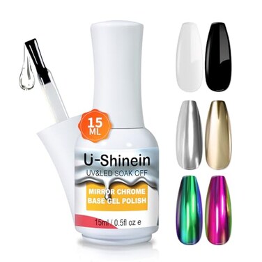 15ml Base Coat for Metallic Painting Gel, No Wipe Base Gel Polish for Metallic Gel Nail Polish, Chrome Nail Polish, Chrome Nail Powder, Mirror Nail Gel, Easy to Make Mirror Chrome Effect