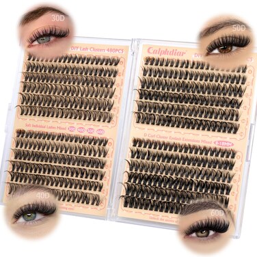 calphdiar Wispy Lash Clusters 30D+40D+50D+60D Individual Lashes 480PCS Eyelash Clusters Natural Volume Lashes Clusters D Curl Cluster Eyelash Extensions 8-18MM DIY Lash Extension at Home