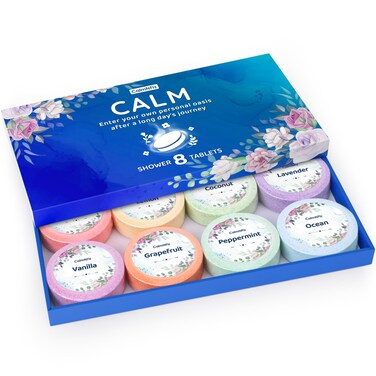 Shower Steamers 8 Pack Set Shower Bombs Tablets in Blue Box with 8 Fragrances with Shea Butter for Self-Care &amp; Relaxation, Idea for Women and Men