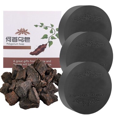 Fallopia Multiflora Shampoo Bar 3PCS for Black &amp; Thick Hair, He Shou Wu Shampoo Soap, Deeply Cleanses the Scalp/Hair, Promotes Growth and Prevents Hair Loss