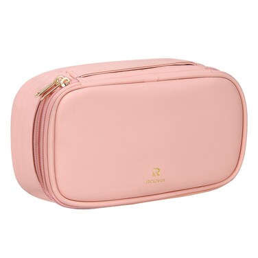 Relavel Makeup Bag, Small Travel Cosmetic Bag for Women, Portable 2 Layer Makeup Brushes Holder Bag, Toiletry Bag, Compact Cosmetic Case Organizer for Christmas, Pink