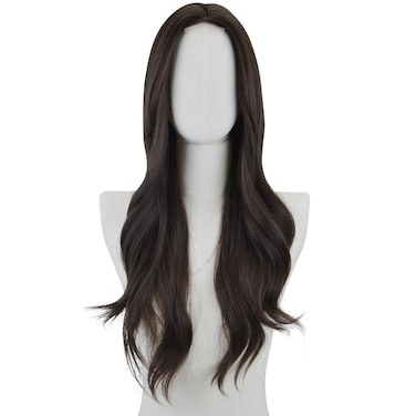 Long Wavy Wig for Women 26 Inch Middle Part Curly Wavy Wig Natural Looking Synthetic Heat Resistant Fiber Wig for Daily Party Use (Black)