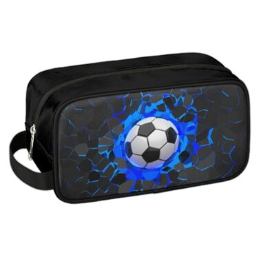 Travel Toiletry Bag for Boys, Waterproof Hanging Dopp Kit for Men, Shaving Bag with Large Capacity for Travel,Sports Shower (3D Blue Soccer)