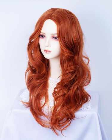 Copper Red Wig for Women Long Wavy Auburn Middle Part Wigs Ginger Synthetic Costume Wig for Halloween,Daily,Party
