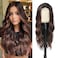 Long Brown Wavy Wig with Lace Hairline 26 Inch Middle Part Curly Wigs with Highlights for Women Synthetic Heat Resistant Fibers Wig for Daily Wear and Party Use (Dark Brown with Highlights)