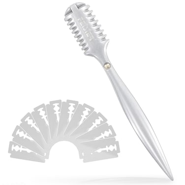 Aluminum Double-Edge Hair Thinning Razor Comb with 10pcs Blades,Hair Texturizing Cutting Razor Comb for Thin and Thick Hair Trimming and Styling