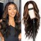 AISI HAIR Dark Brown with Highlights Wig for Women, Long Wavy Lace Hairline Middle Part Synthetic Heat Resistant Wig for Daily Party-26 Inch