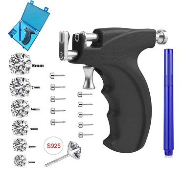 LECIEL Reusable Ear Piercing Gun Kit, Professional Body Nose Lip Piercing Kits with 16 Pairs Stud Earrings (6 Pairs Sterling Silver Stud Earrings+10 Pairs Gun Stud Earrings)