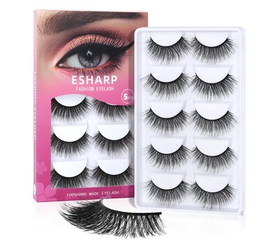 ESHARP False Eyelashes Natural Looking Half Lashes 3D Wispy Cat Eye Lashes 3/4 Faux Mink Lashes 12mm Lightness Comfortable Lashes Pack,5 Pairs