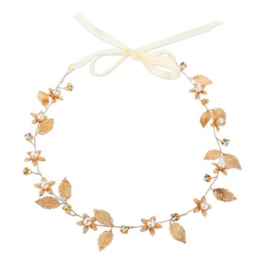 KALIONE Gold Leaf Headband Wedding Bridal Boho Hair Piece Flower Girl Headpiece Gold Headband Wedding Hair Accessories for Kids Pearl Headpiece Gold Hair Vine Headband for Prom Party
