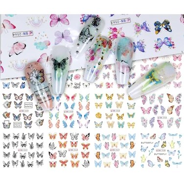12 Sheets Butterfly Water Transfer Nail Decals Fresh Nail Stickers with Assorted Patterns Colorful Butterfly Blossom Flower Leaf Butterfly DIY Nail Art Watermark Nail Designs Manicure Stickers(37)