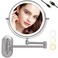 Rechargeable Wall Mounted Lighted Makeup Vanity Mirror with 10X/1X Magnification For Shaving, 8Inch Brushed Nickel Magnifying Mirror Makeup Wall Mounted with Light,13 Inch Extendable (8CB-N10X)