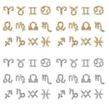 48Pcs Zodiac Nail Charms for Acrylic Nails Twelve Constellation 3D Rhinestone Nail Decorations for Jewelry Making Necklaces Supplies Women Girls DIY (Gold &amp; Silver)