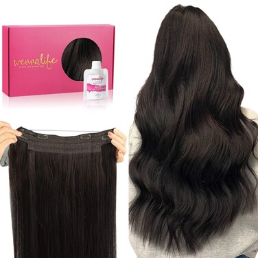 WENNALIFE Wire Hair Extensions (Increase 50% Lifespan) Real Human Hair 20 inch 110g Dark Brown Remy Hair Extensions Invisible Transparent Wire Fish Line Hair Extensions Straight Real Hair Extensions