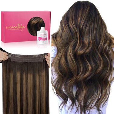 WENNALIFE Wire Hair Extensions (Increase 50% Lifespan) Real Human Hair 18 inch 95g Balayage Dark Brown to Chestnut Brown Remy Wire Hair Extensions Invisible Transparent Fish Line Real Hair Extensions