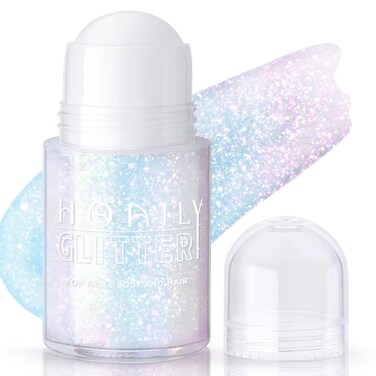 Roll-on Holographic Body Glitter Gel for Body Face Hair, Chameleon Color Changing Glitter Gel Under Light, Chunky Mermaid Sequins Festival Party Body Shimmer Glitter Makeup (8# Sparkling Pink)