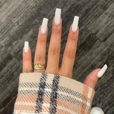 Extra Long Press on Nails Square White Fake Nails Design Acrylic Full Cover Artificial False Nails for Women and Girls 24PCS