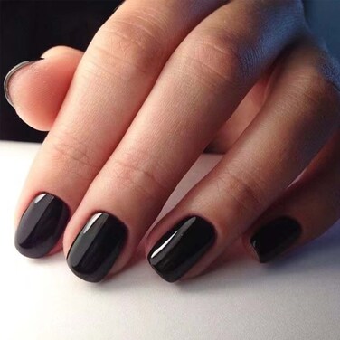 Press on Nails White Medium Fake Square Nails Artificial Nails Glossy False Nails for Women and Grils (Blcak)