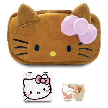 Kawaii Cosmetic Bag, Cartoon Cute Makeup Bag, Anime Portable Travel Storage Bag for Girls and Women (Brown)