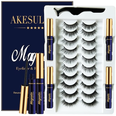 Magnetic Eyelashes - Magnetic Lashes with 4 Tube of Magnetic Eyeliner - 10 Pairs Magnet False Eye Lashes Kit with Applicator - Natural Look Easy to Apply