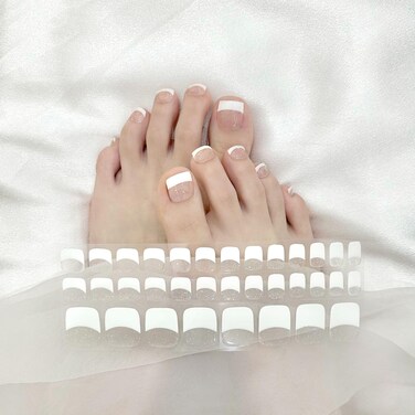 Semi Cured Gel Nail Strips 34 Pc. Toenail Gel Nail Stickers Pedicure Gel Wraps for Nails Glitter Toes Nail Polish Strips for Women Home Nails DIY