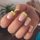 RikView Oval French Tip Nails, 24 PCS Glossy Yellow Press-On False Nails with Design, Full Cover Acrylic Nails
