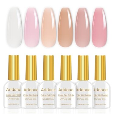 Artdone Sheer Gel Nail Polish Set Jelly UV Gel 6 Colors Translucent Milky White Pink Nude Brown Colors Nail Polish For All Seasons Neutral Soak off LED Lamp Gel Manicure Kit For Nail Art