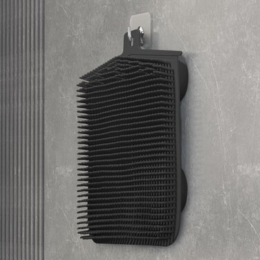 Shower Back Scrubber Wall Mounted, Hands-Free Shower Back and Foot Scrubber with Large Suction Cups Massage Pad (Black)
