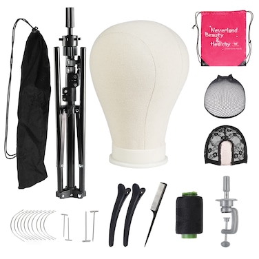 Neverland Beauty &amp; Health 23 Inch Wig Stand Tripod with Head,Canvas Wig Head,Wig Head Stand with Mannequin Head for Wigs,Manikin Head Set for Wigs Making Display