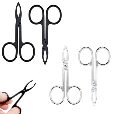 4 PACK Tweezers Scissor Straight Tip Brow Scissors for Hair Plucker Remover Facial Hair Eyebrows Care Plucker(Silver and Black)